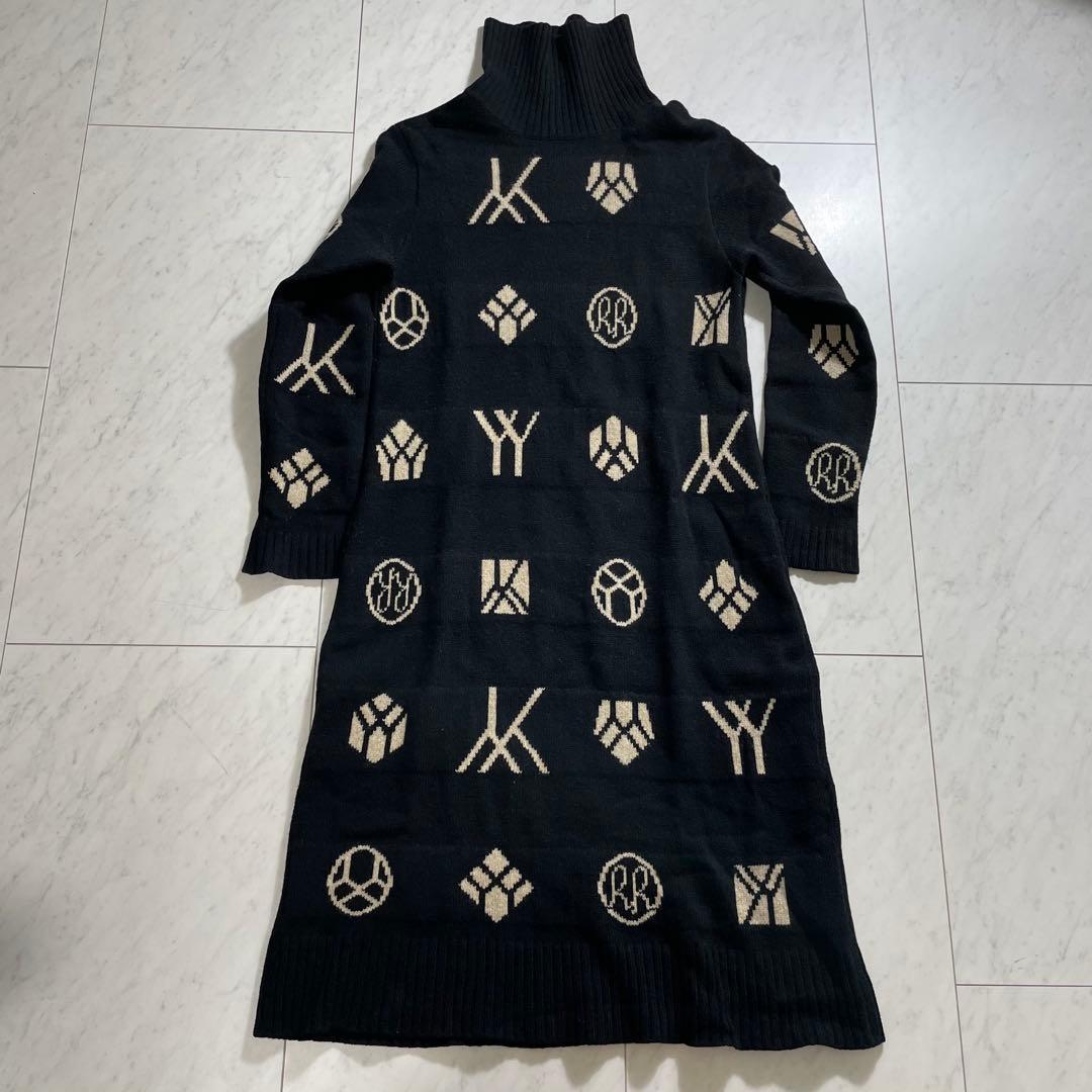 ヨウジヤマモト ジャガードハイネックニットワンピース モノグラム総柄 ロング丈