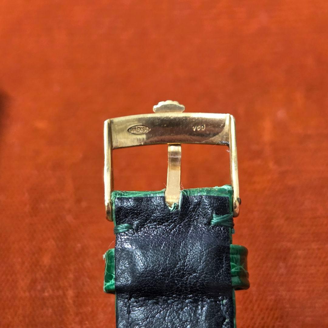 ROLEX 時計レザーベルクロコダイル型押しグリーン系/K18尾錠&バネ棒付