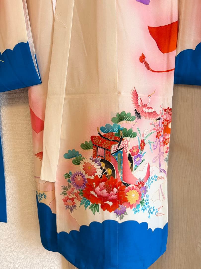 お宮参り 掛け着 正絹 のしめ 初着 青 白 ヴィンテージ M2508232