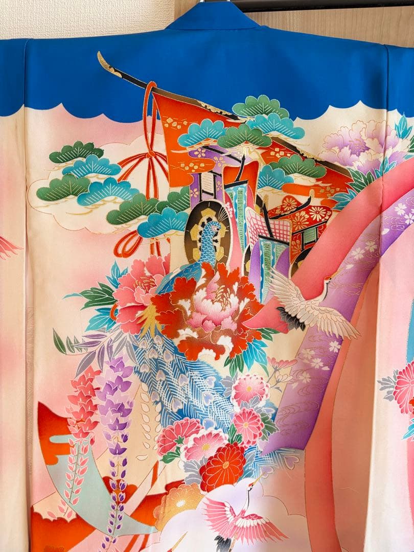 お宮参り 掛け着 正絹 のしめ 初着 青 白 ヴィンテージ M2508232