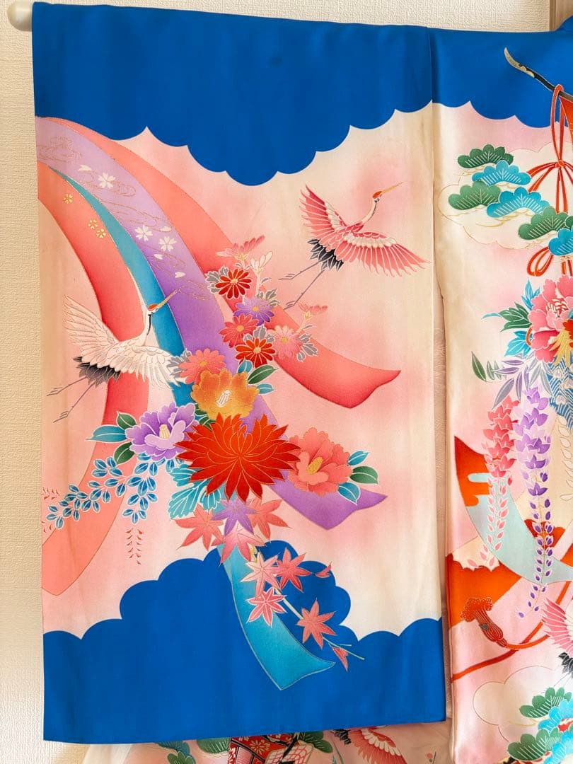 お宮参り 掛け着 正絹 のしめ 初着 青 白 ヴィンテージ M2508232