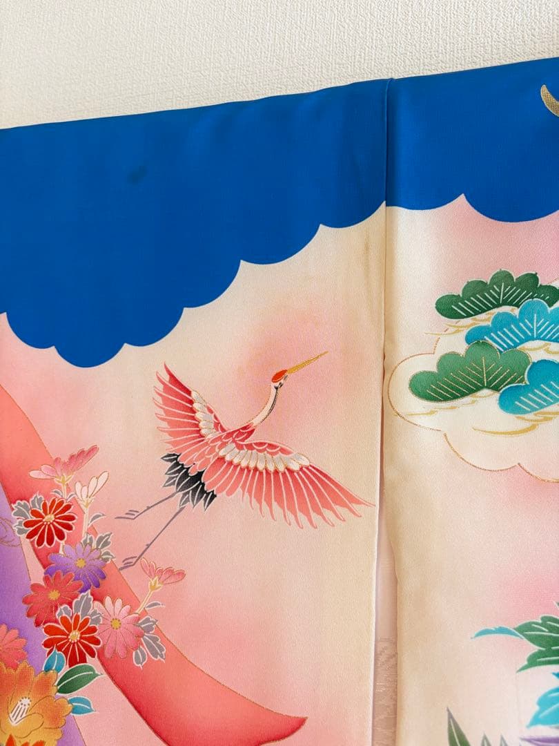 お宮参り 掛け着 正絹 のしめ 初着 青 白 ヴィンテージ M2508232