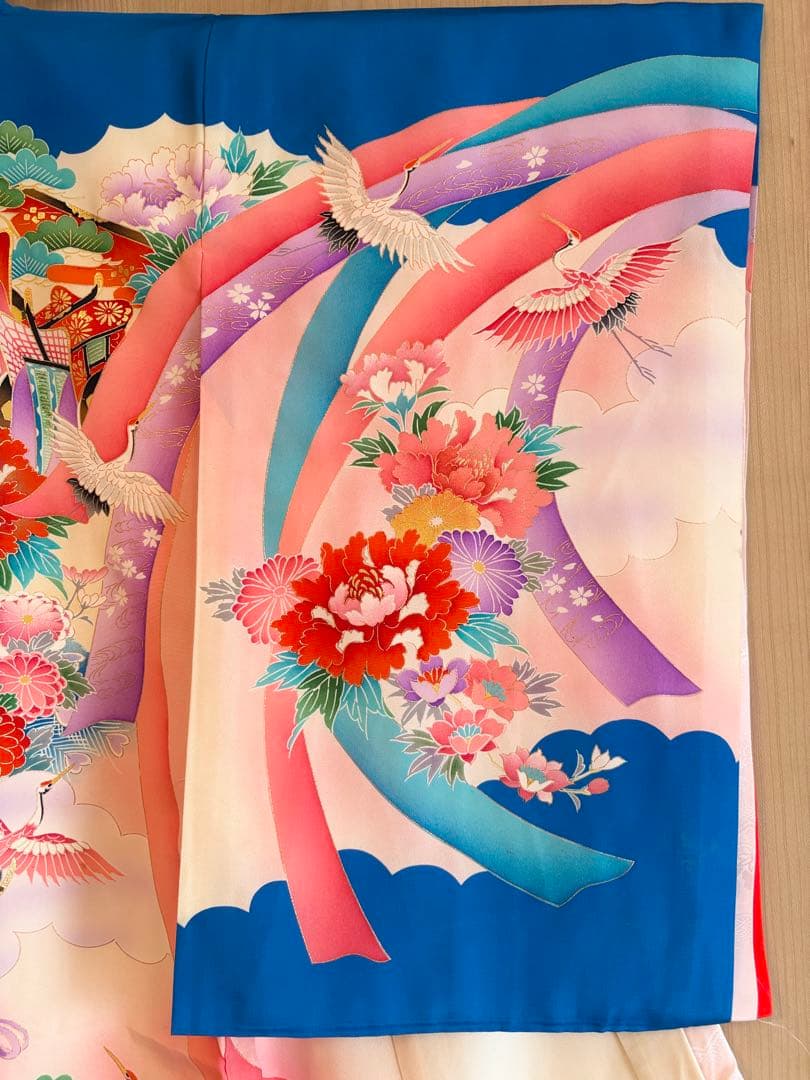 お宮参り 掛け着 正絹 のしめ 初着 青 白 ヴィンテージ M2508232