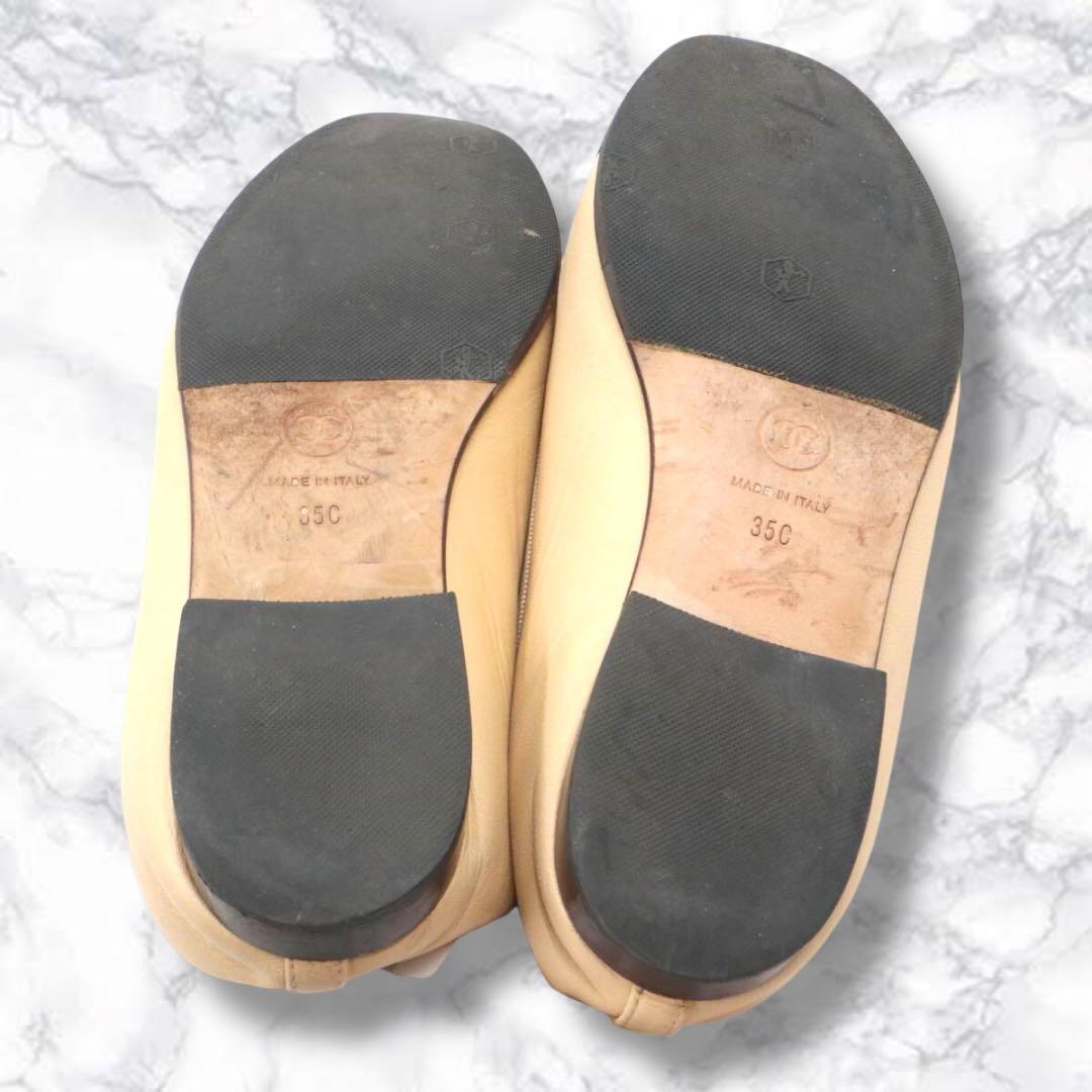 美品 シャネル ココマーク 羊革 バレエシューズ バイカラー 35C