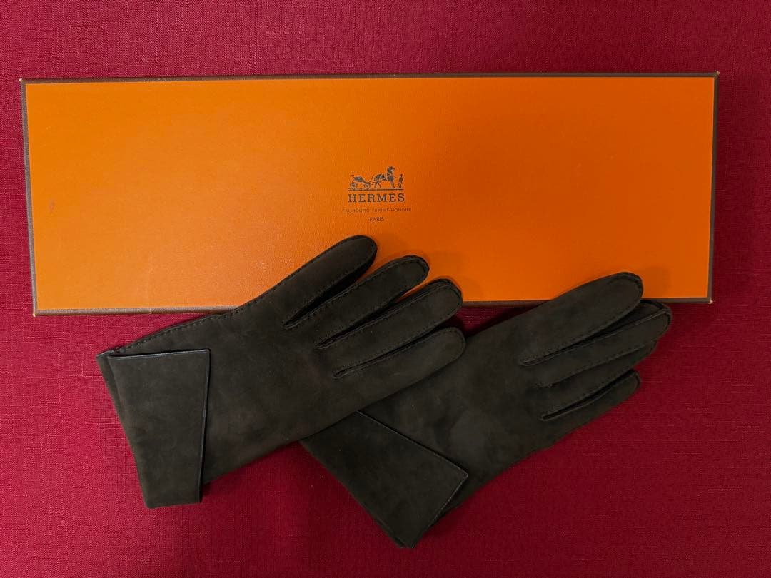 エルメス HERMES レザー グローブ 手袋 ラムスキン ブラウン