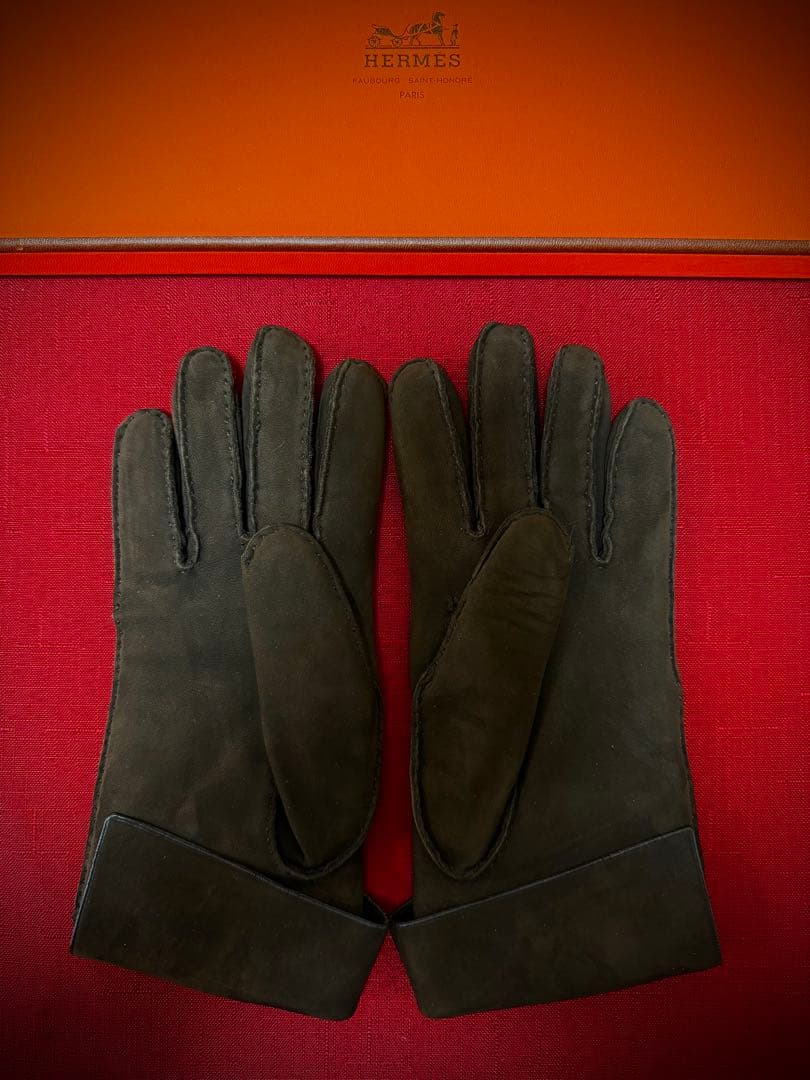エルメス HERMES レザー グローブ 手袋 ラムスキン ブラウン