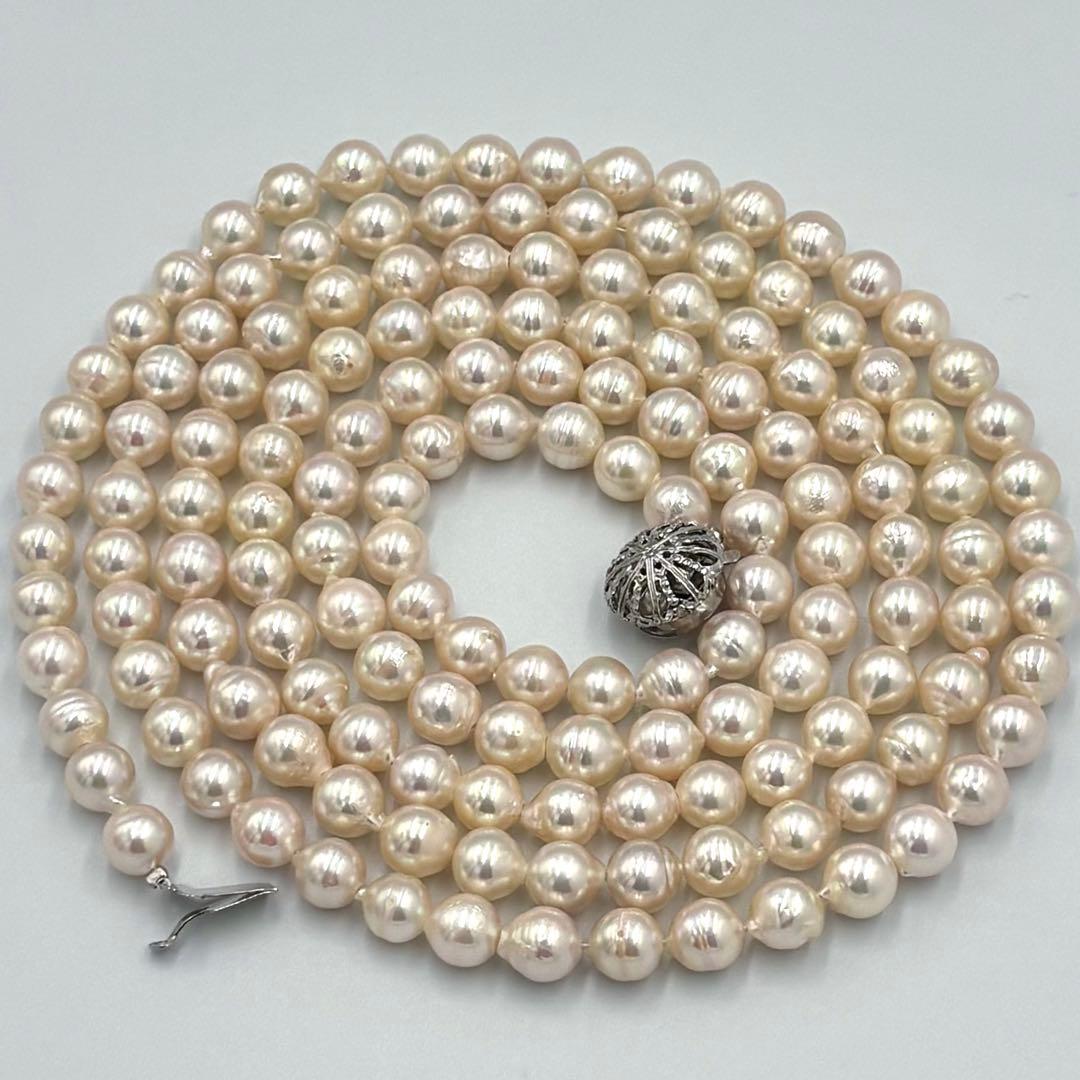 オーロラ干渉色✨極美品　あこや真珠 パールロングネックレス120cm 7.5mm