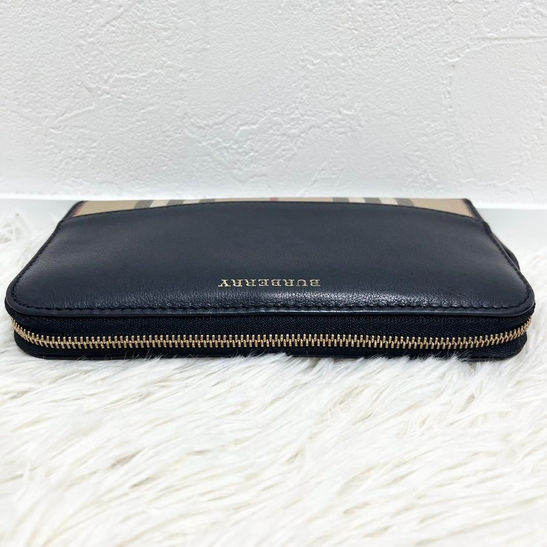 極美品　バーバリー　長財布　ラウンド　ノバチェック　レザー　ホースロゴ　切替