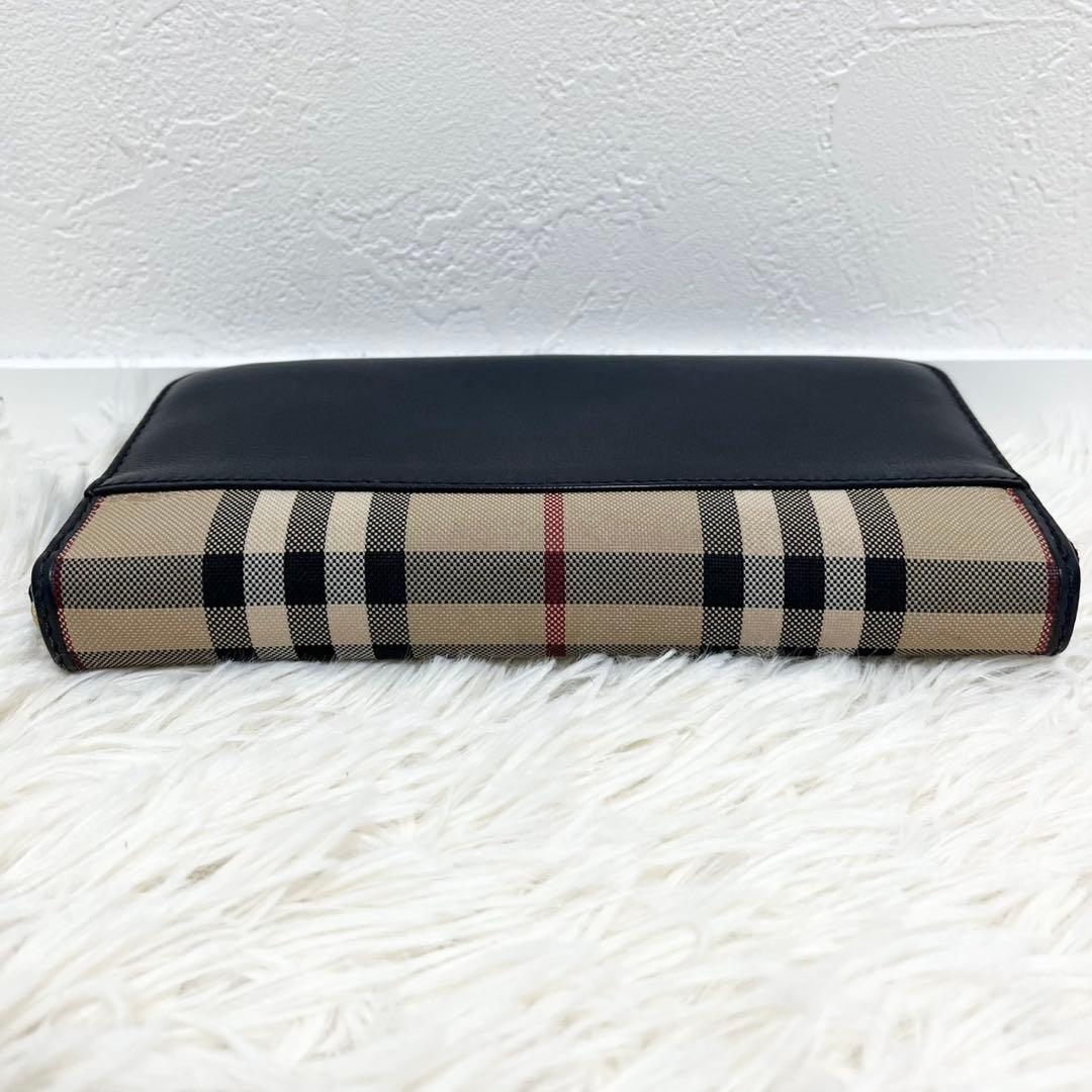 極美品　バーバリー　長財布　ラウンド　ノバチェック　レザー　ホースロゴ　切替