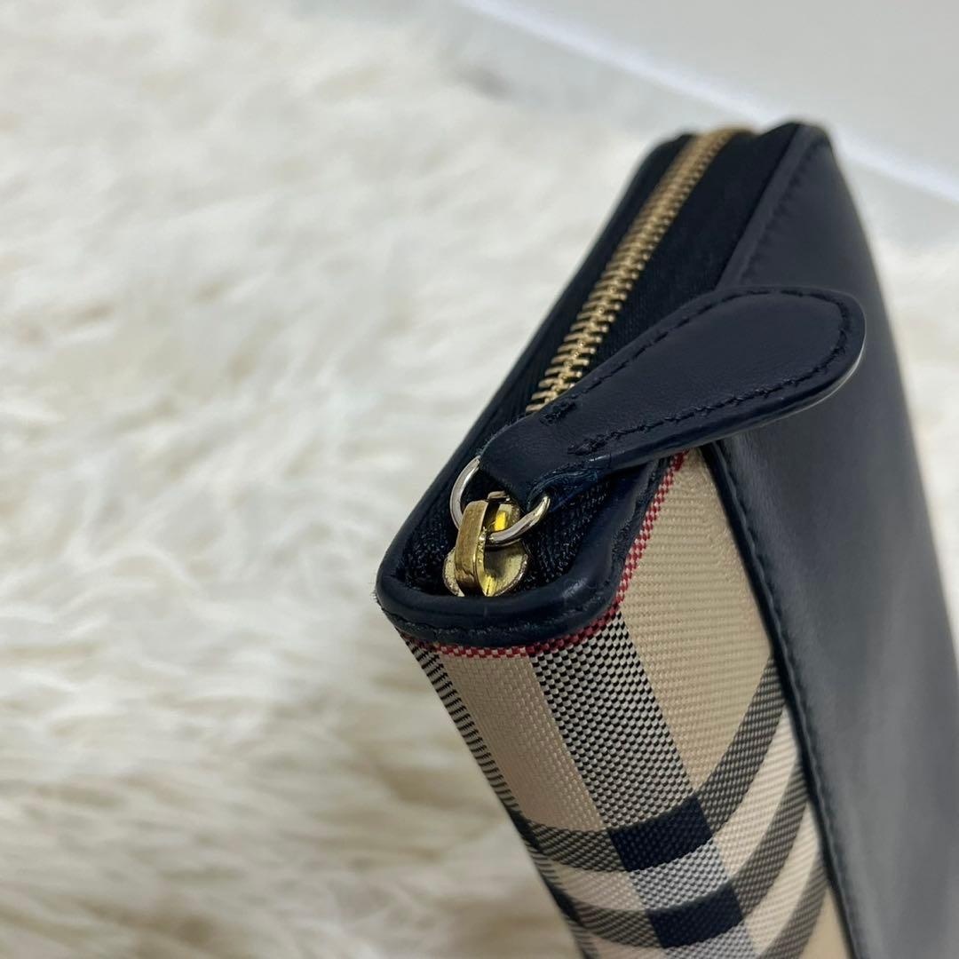 極美品　バーバリー　長財布　ラウンド　ノバチェック　レザー　ホースロゴ　切替