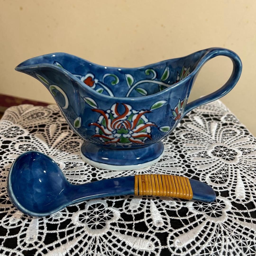 源右衛門　染錦唐花　ソース　ドレッシングポット　専用スプーン