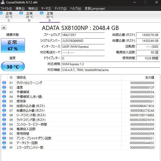 内蔵型SSD ADATA SX8100NP