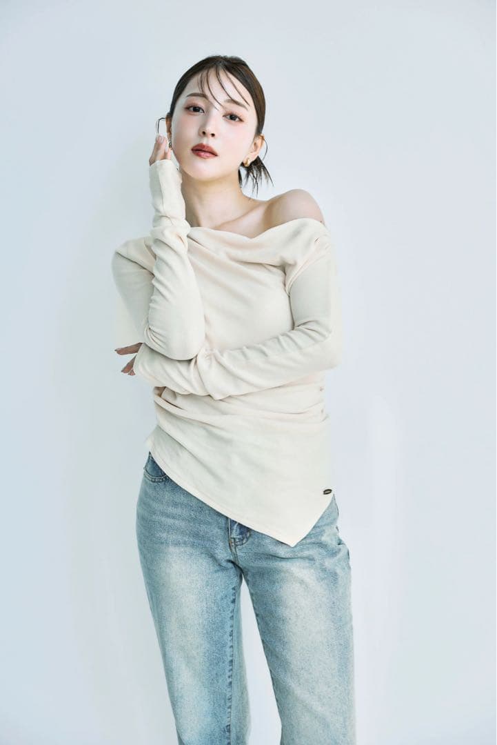 polaura アシンメトリードレープロングスリーブトップス 新品未使用タグ付き