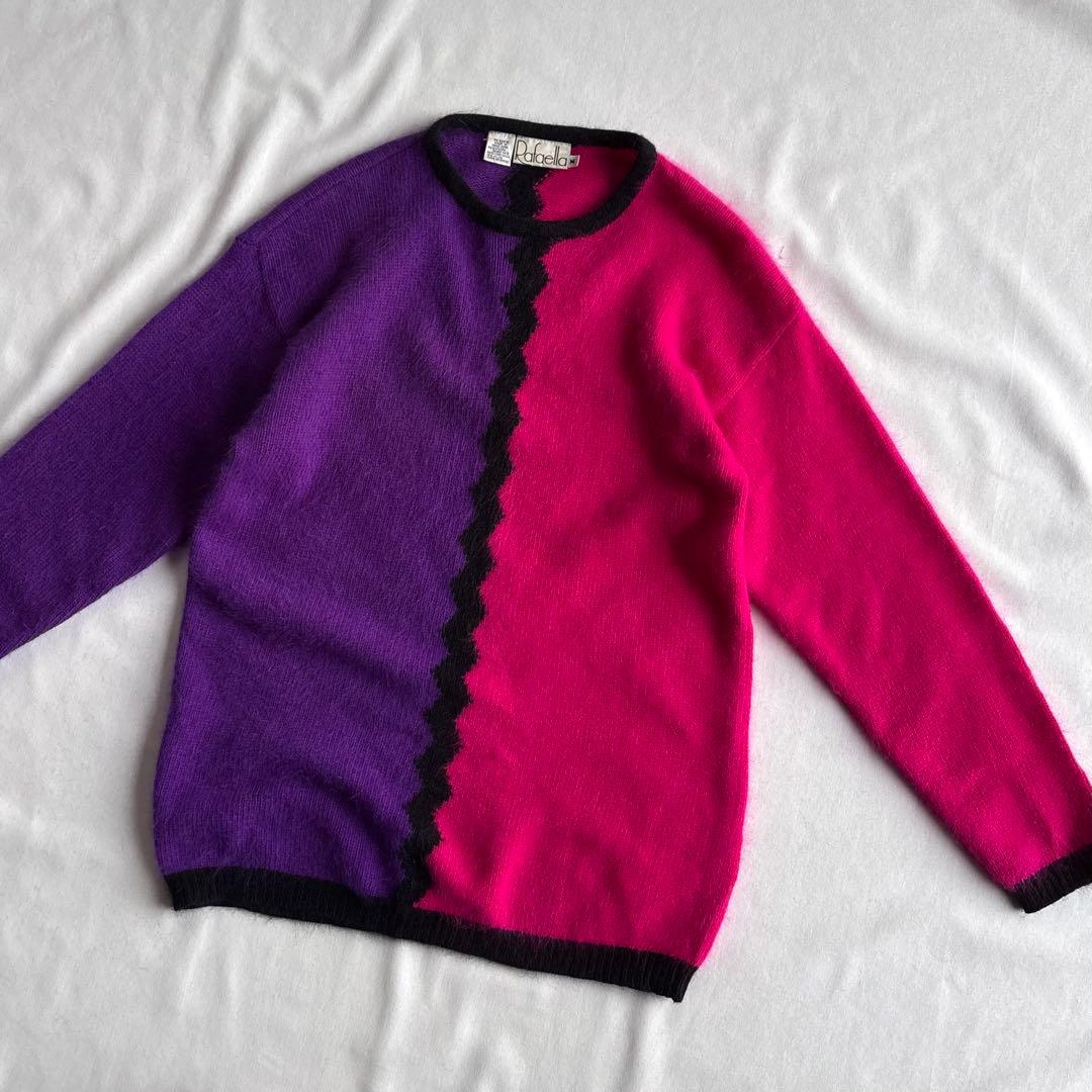 80s USA label angora×lambswool art knit