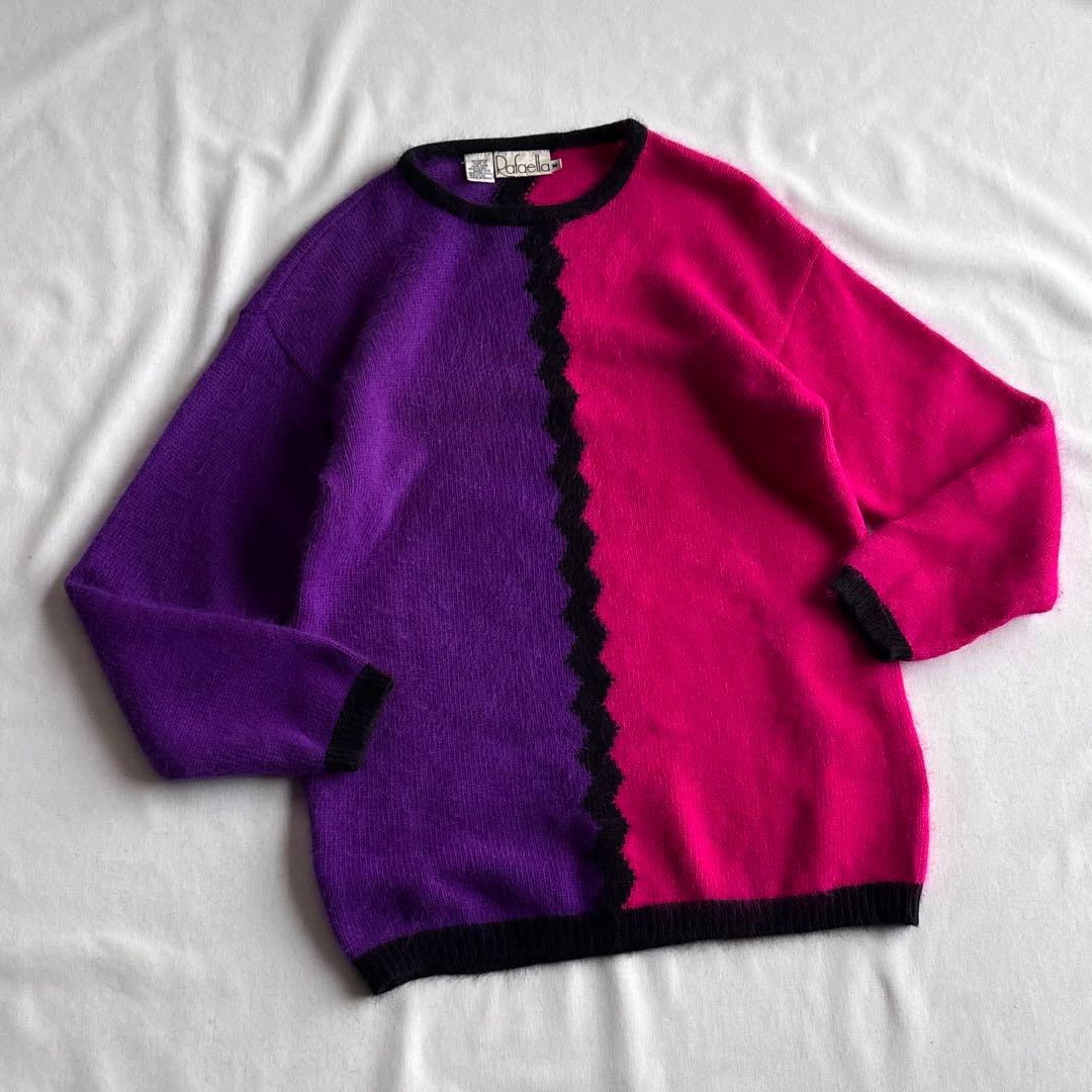 80s USA label angora×lambswool art knit