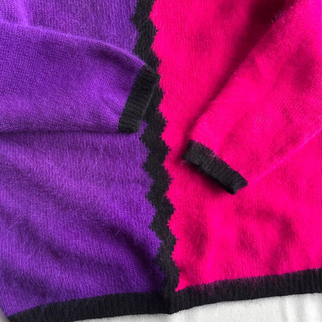 80s USA label angora×lambswool art knit