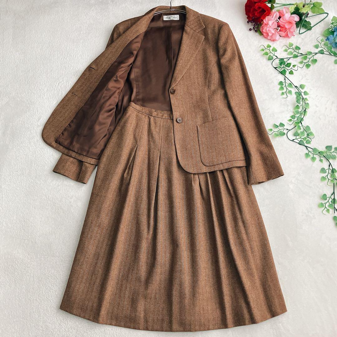 【美品】ブルックスブラザーズ★ヘリンボーン ウール スカートスーツ Aライン