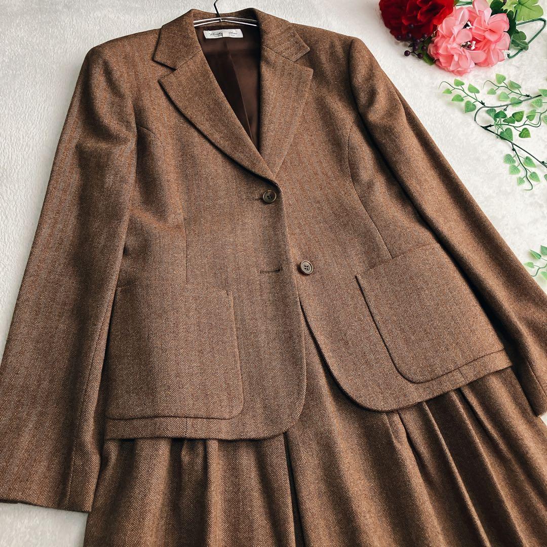 【美品】ブルックスブラザーズ★ヘリンボーン ウール スカートスーツ Aライン