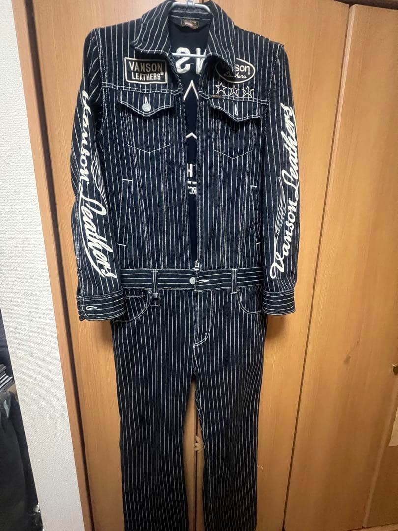 VANSON ウォバッシュストライプオーバーオール Mサイズ