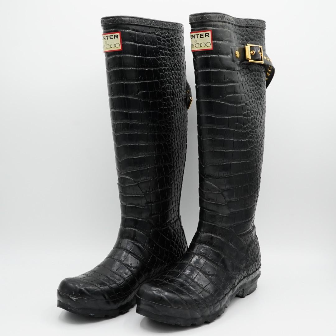 JIMMY CHOO HUNTER レインブーツ ブラック 豹柄