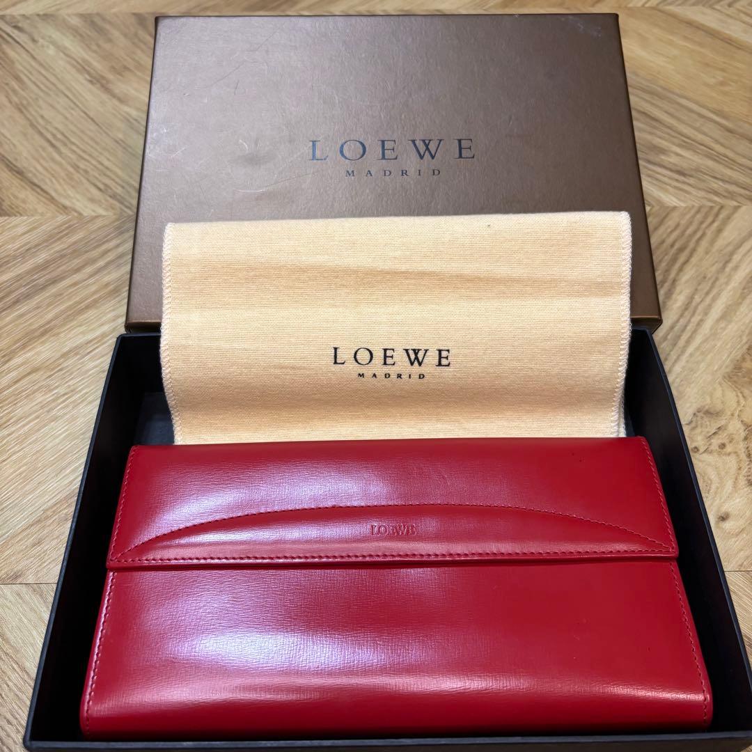 【超美品】希少 ロエベ ロングウォレット アナグラム レッド 長財布 箱付き