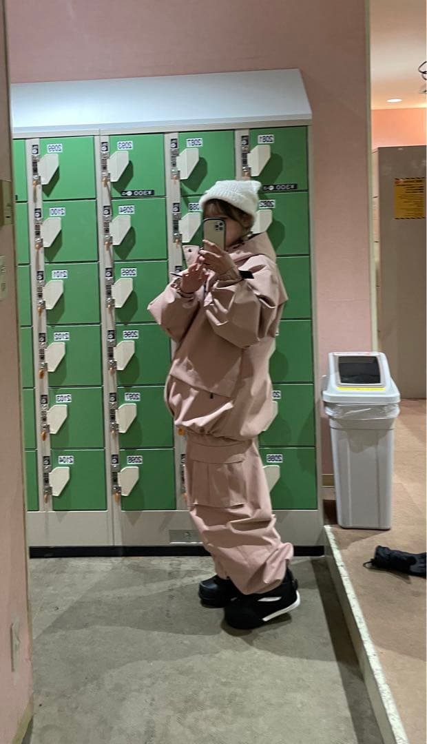 防水フード付きピンクジャケット　上下セット