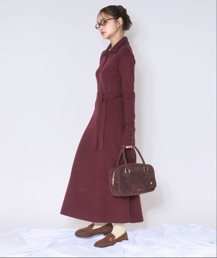 【loin nuit】ニットタイワンピース　レッド