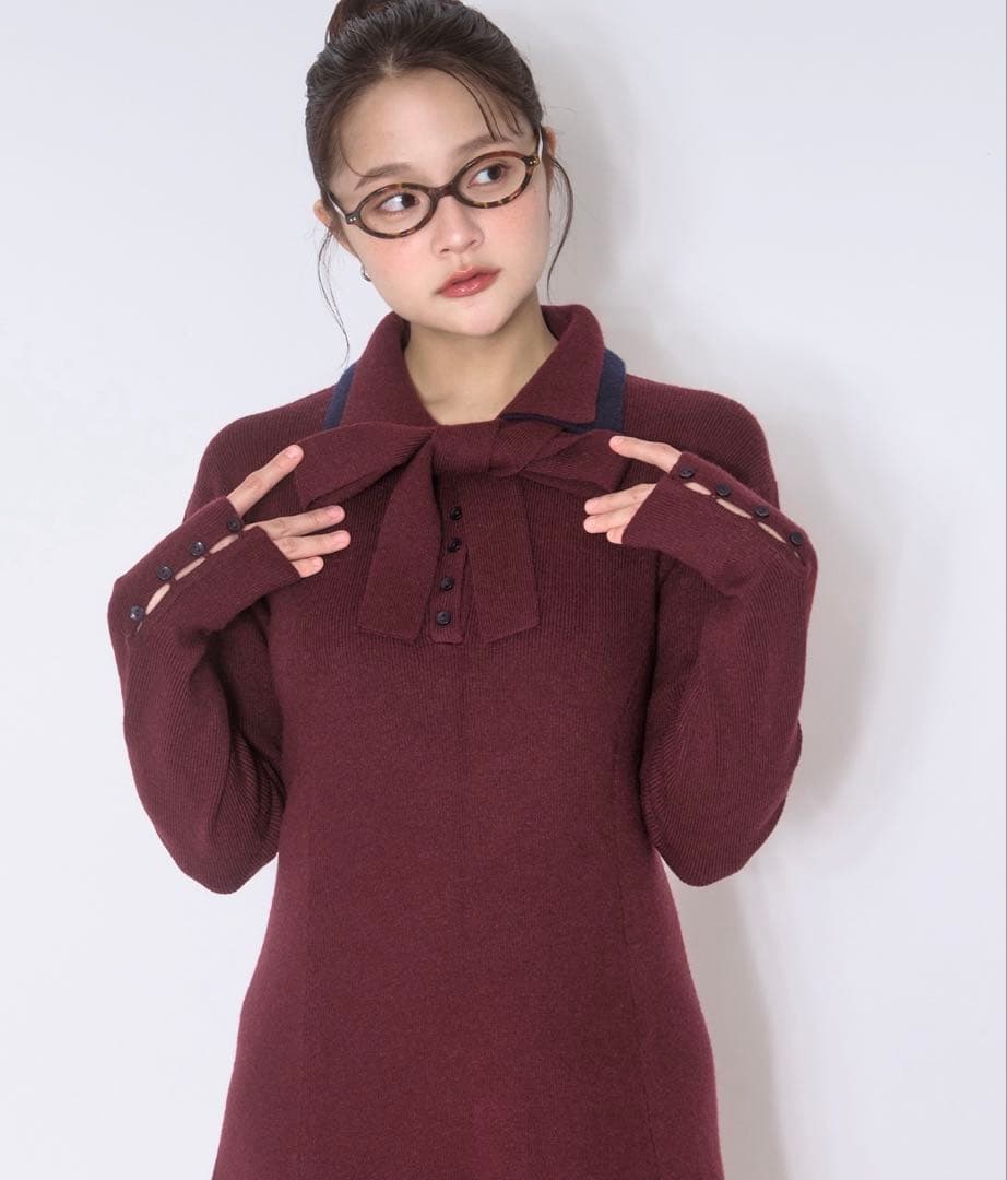 【loin nuit】ニットタイワンピース　レッド