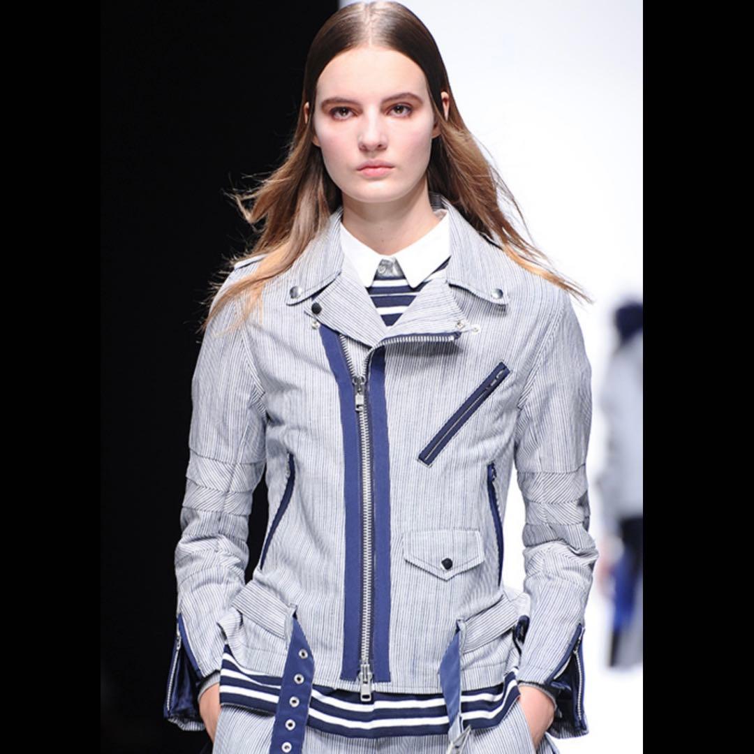 M*n様 美品　サカイ　sacai ストライプ柄　紺　白￼ライダースジャケット