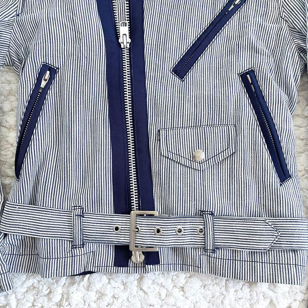 M*n様 美品　サカイ　sacai ストライプ柄　紺　白￼ライダースジャケット