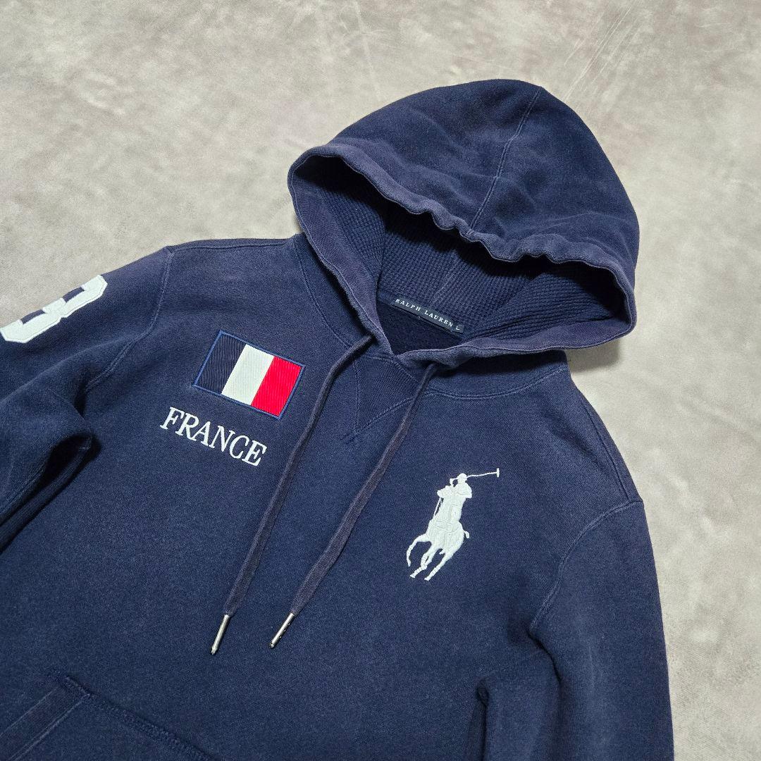 ラルフローレン パーカー ビッグポニー フランス 日本 国旗 刺繍 紺 L