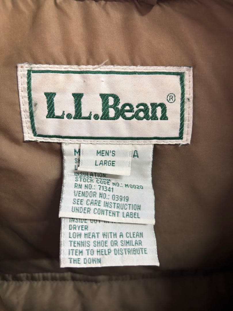 L.L.Bean ダウンジャケット メンズL ブラウン 刺繍ロゴ リップストップ