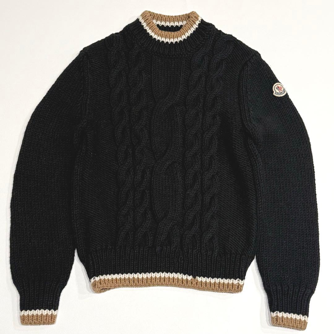 美品 モンクレール 厚手ニット M 黒色 ケーブルニット