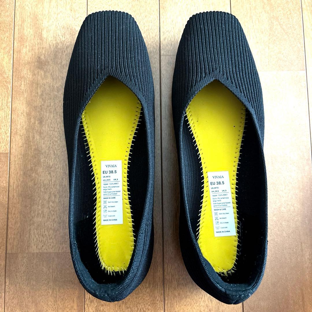 【美品】VIVAIA スクエアトゥパンプス 黒 38.5/24.5cm