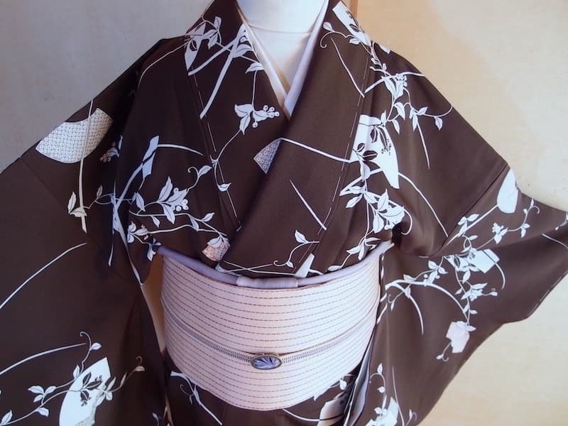 未使用　染め小紋（流れるような蔓葉文）裄68 正絹美品