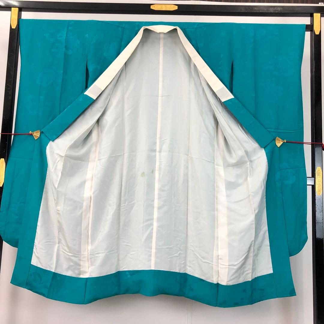 MK-1602 長襦袢 振袖 文箱柄 ターコイズブルー 半衿付