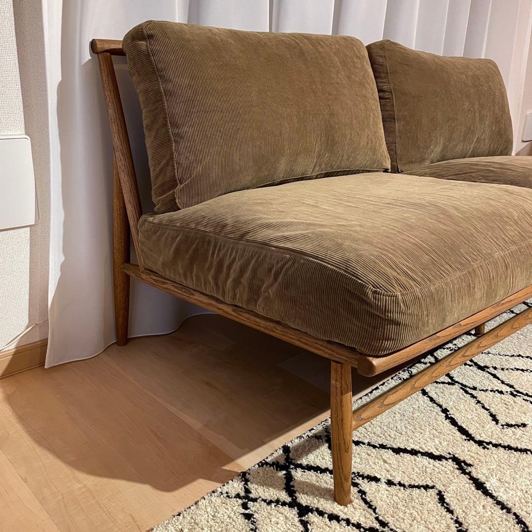 美品！モモナチュラル クラウド ソファ 2シーター コーデュロイ カーキ系