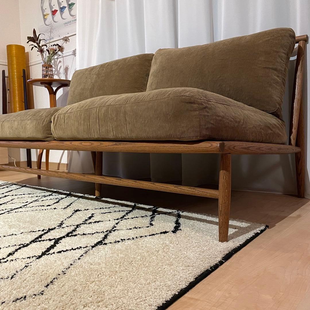 美品！モモナチュラル クラウド ソファ 2シーター コーデュロイ カーキ系