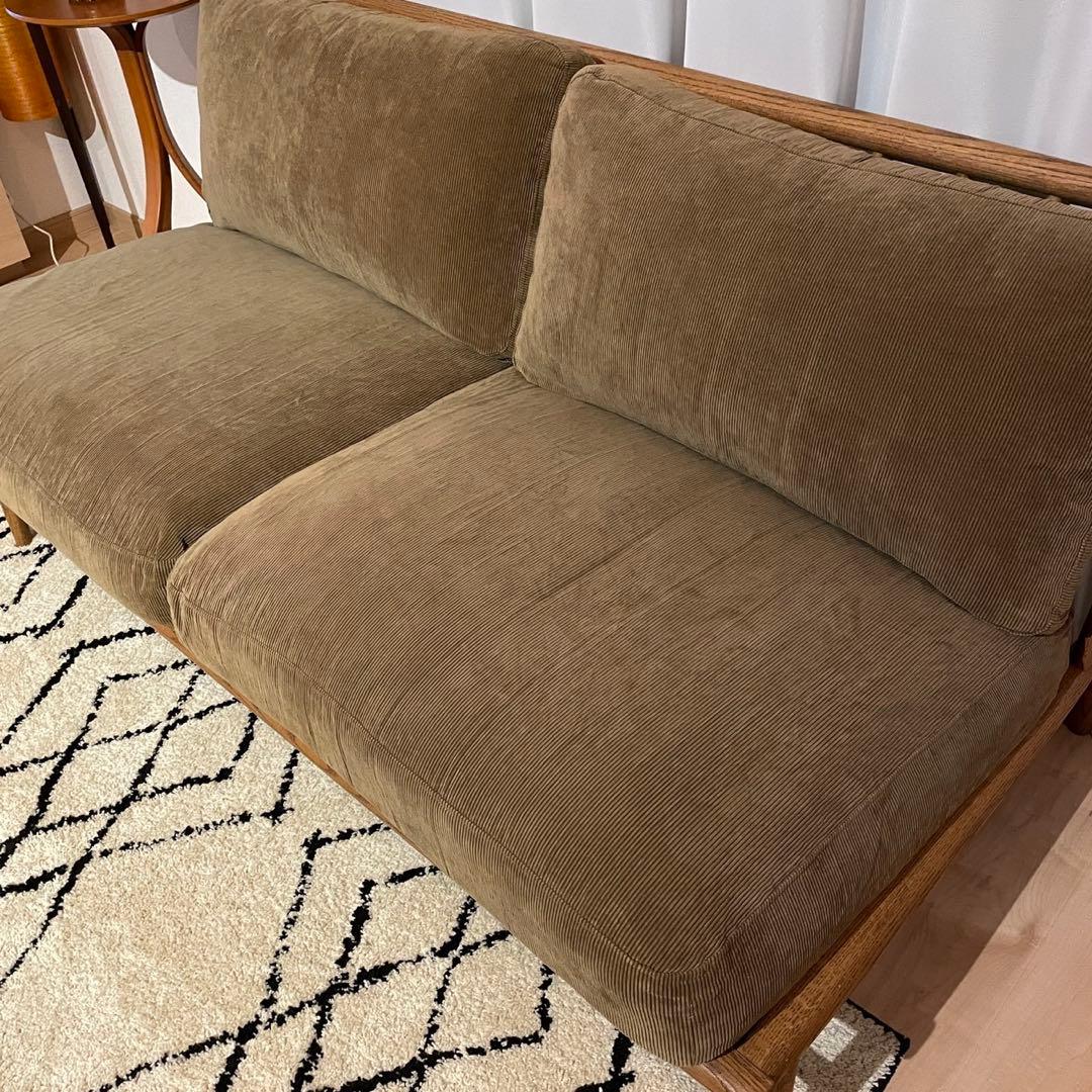 美品！モモナチュラル クラウド ソファ 2シーター コーデュロイ カーキ系