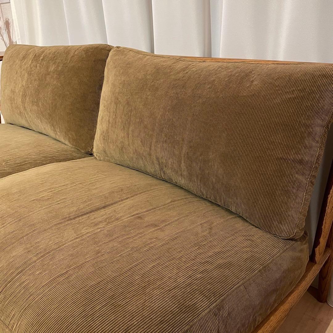 美品！モモナチュラル クラウド ソファ 2シーター コーデュロイ カーキ系