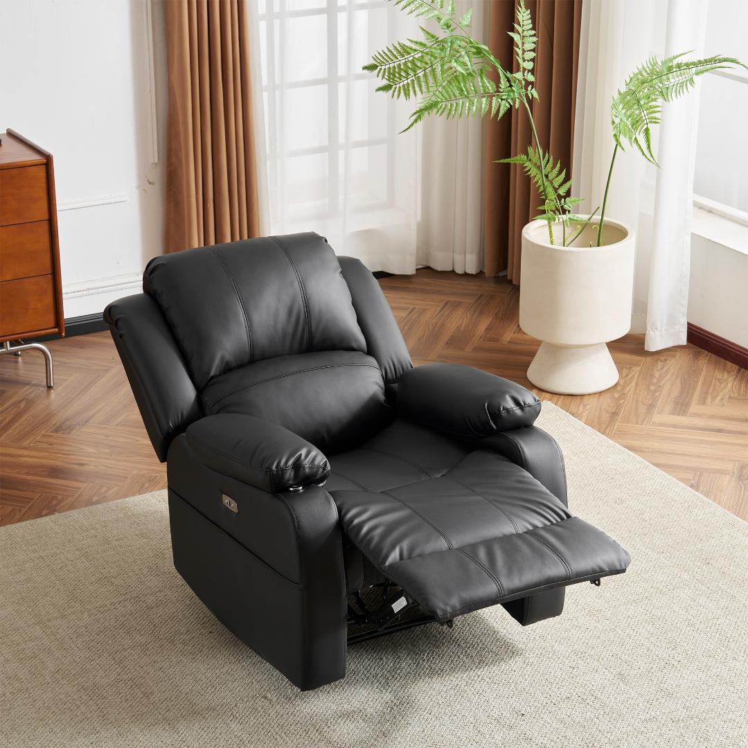 リクライニングチェア テーブル付き リクライニングソファ1人掛け電動【ブラック】