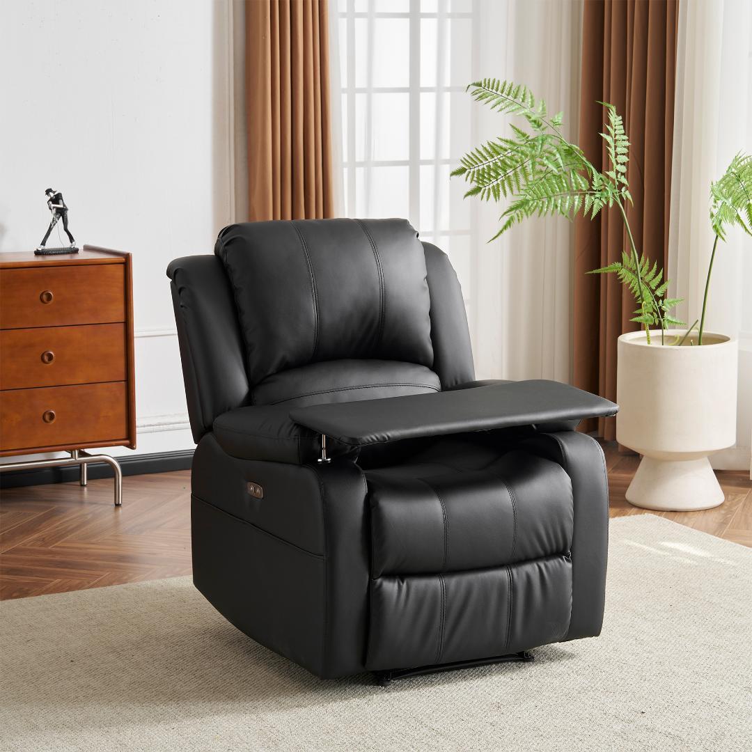 リクライニングチェア テーブル付き リクライニングソファ1人掛け電動【ブラック】