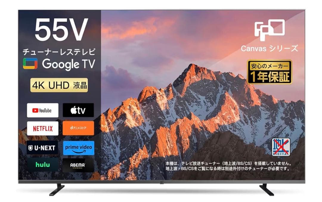 FPD チューナーレステレビ 55V型　Google TV