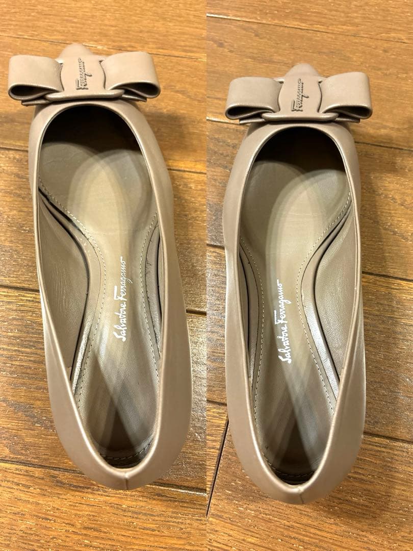 フェラガモ VIVA ナッパカーフ　キャラウェイ　リボンパンプス71/2 サイズ