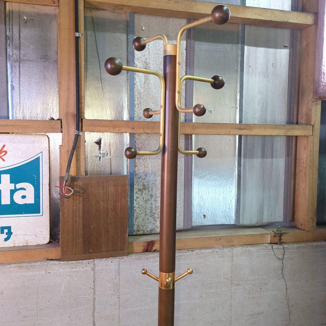 オールドカリモク 木製コートハンガー ボール型フック付き ブラウン×ゴールド