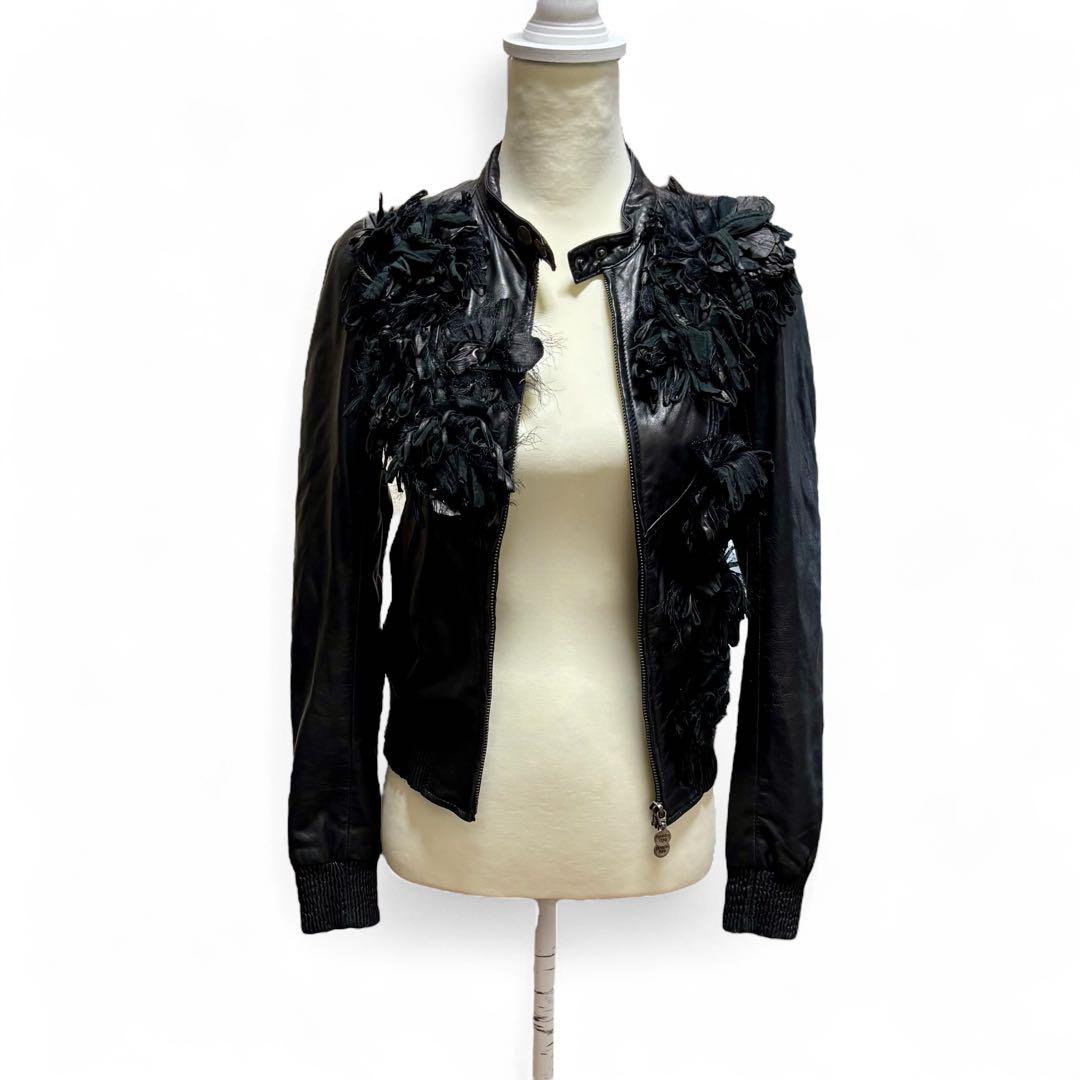 【T様】パトリツィア ぺぺレザージャケット 黒 S 羊革 高級装飾 希少