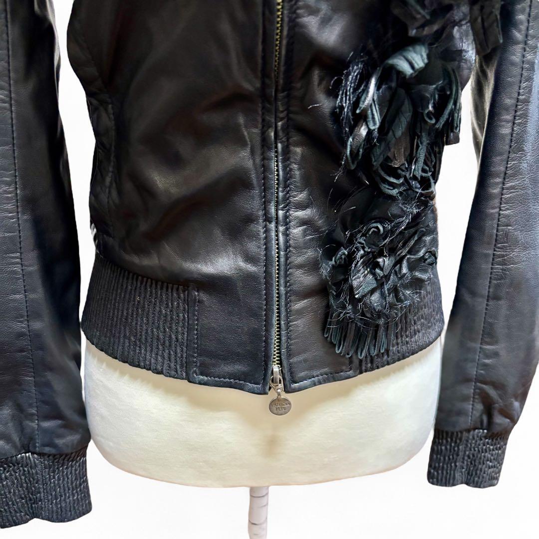 【T様】パトリツィア ぺぺレザージャケット 黒 S 羊革 高級装飾 希少