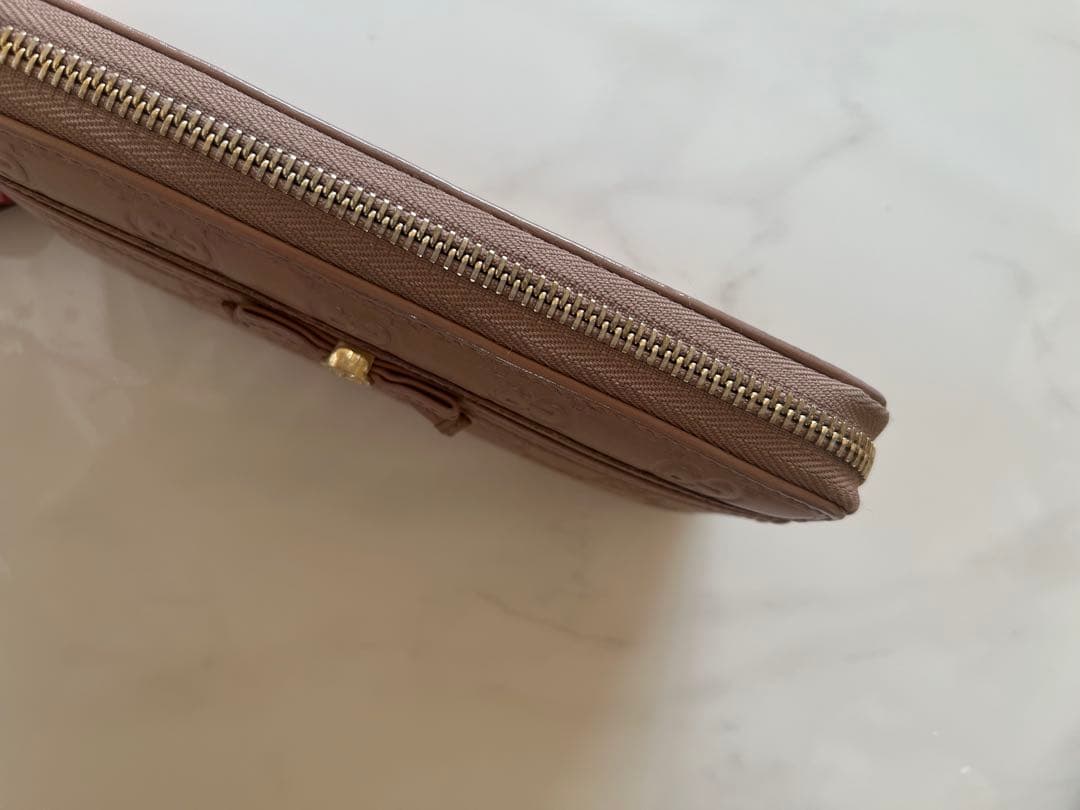 ⭐️超激レア 美品　グッチ　ジッピーウォレット　シマレザー　リボン　ピンク系