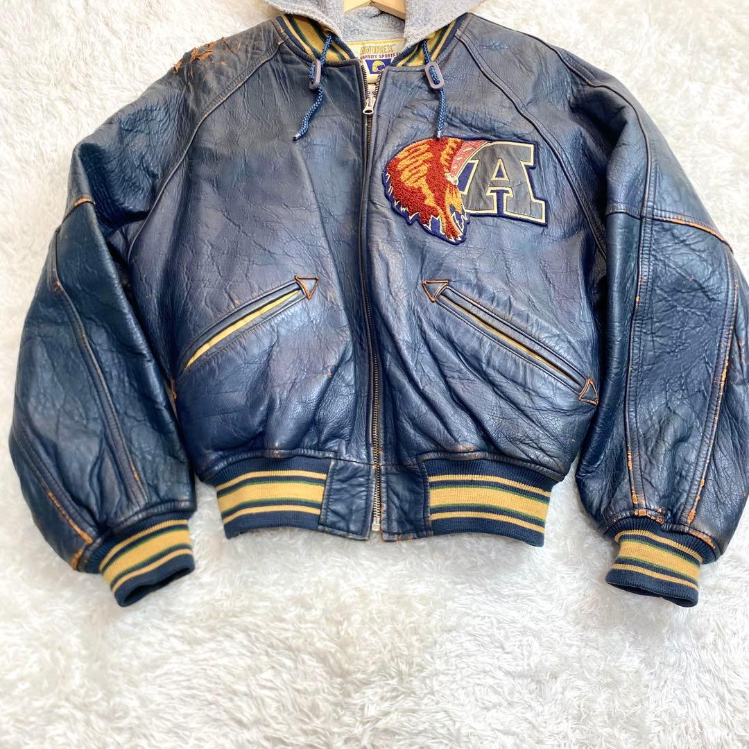 AVIREX ラムレザー スタジャン インディアントマホークス　ライナー付き