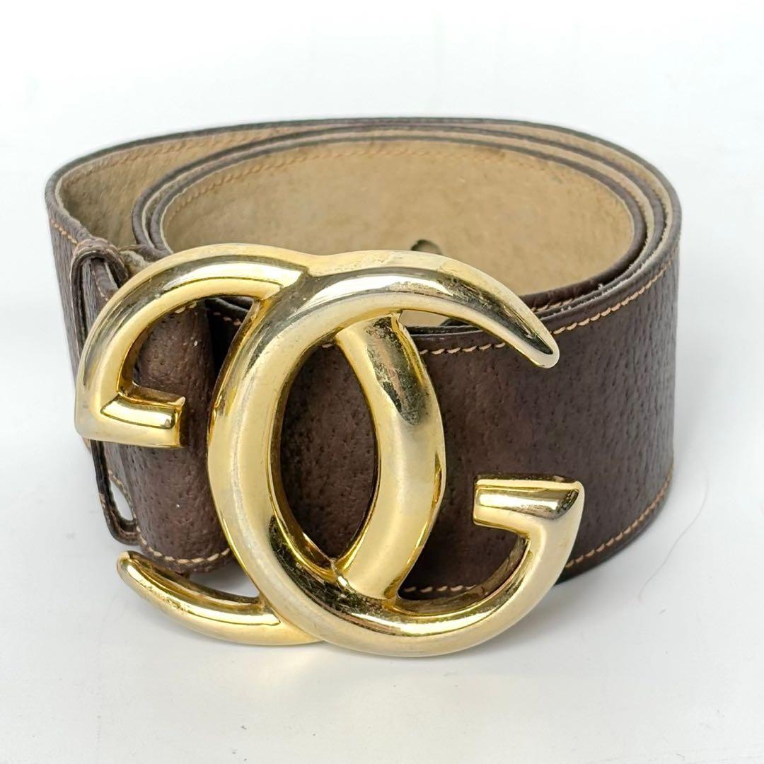 GUCCI グッチ ベルト インターロッキング ゴールド ブラウン レザー.